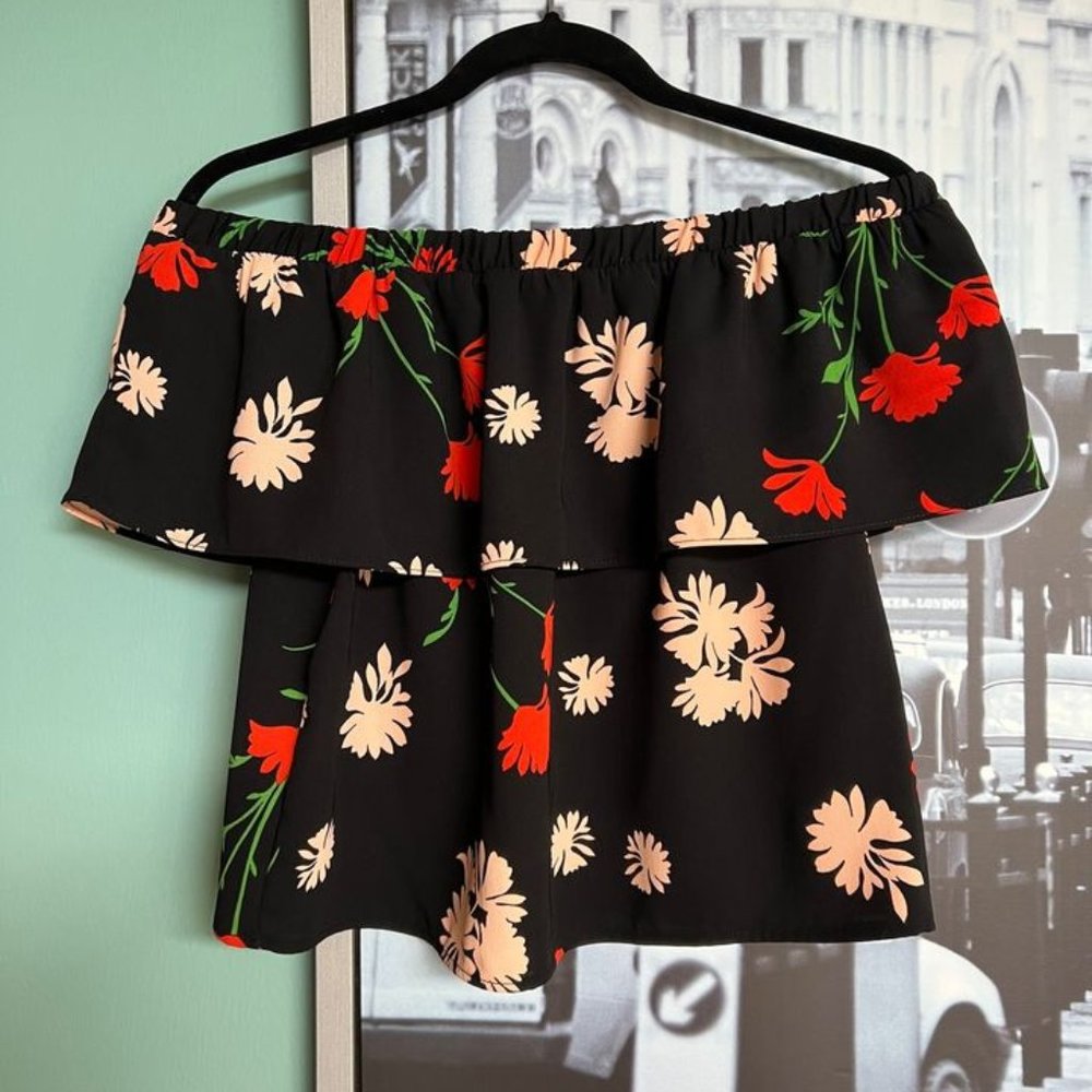 TOPSHOP CIRCA 2016 Off The Shoulder Floral Ruffle Top